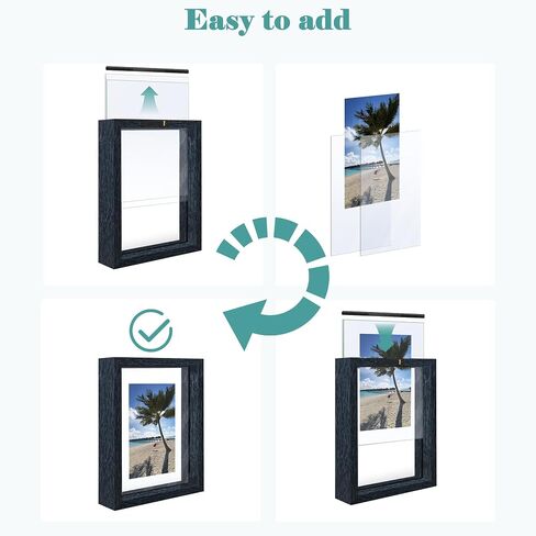 5x7 Floating Picture Frame, Double Glass Photo Frame, Made of Tempering Glass Display Any Size Photo (3.5x5 4x6) up to 5 x 7, Free Standing, Easy to Change Photos, for Wall and Tabletop, Black in Saudi Arabia