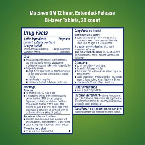 Mucinex DM 12 Hour Relief Tablets, 20ct, Controls Cough and Thins & Loosens Mucus That Causes Cough & Chest Congestion (Pack of 3) in Kuwait