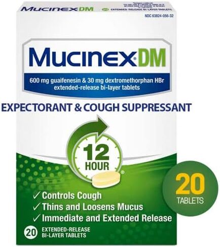 Mucinex DM 12 Hour Relief Tablets, 20ct, Controls Cough and Thins & Loosens Mucus That Causes Cough & Chest Congestion (Pack of 3) in Kuwait