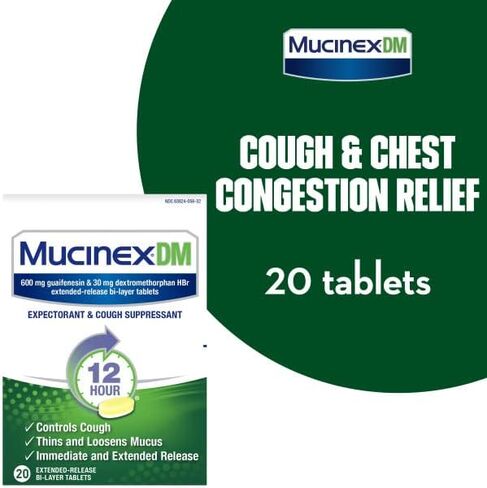 Mucinex DM 12 Hour Relief Tablets, 20ct, Controls Cough and Thins & Loosens Mucus That Causes Cough & Chest Congestion (Pack of 3) in Kuwait