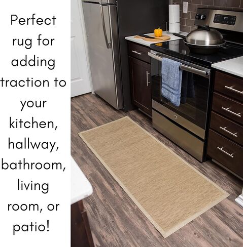 BIRDROCK HOME Indoor Outdoor Floor Runner Rug - Non Slip Rubber Backing - Floor Mat for Kitchen Hallway - Living Room, Porch, Bathroom or Office Use - 24 x 60 Inches - Patio Décor - Tan in Kuwait