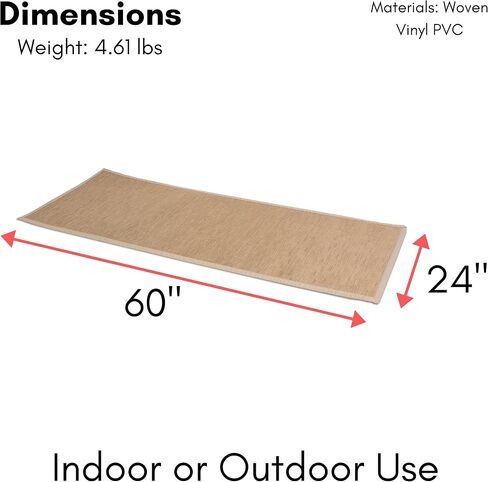 BIRDROCK HOME Indoor Outdoor Floor Runner Rug - Non Slip Rubber Backing - Floor Mat for Kitchen Hallway - Living Room, Porch, Bathroom or Office Use - 24 x 60 Inches - Patio Décor - Tan in Kuwait
