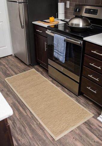 BIRDROCK HOME Indoor Outdoor Floor Runner Rug - Non Slip Rubber Backing - Floor Mat for Kitchen Hallway - Living Room, Porch, Bathroom or Office Use - 24 x 60 Inches - Patio Décor - Tan in Kuwait