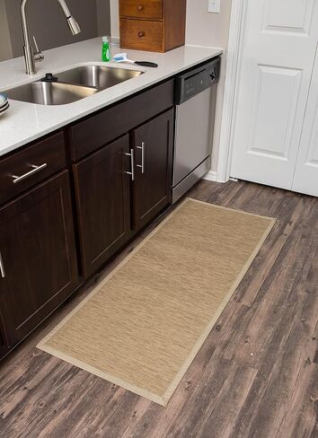 BIRDROCK HOME Indoor Outdoor Floor Runner Rug - Non Slip Rubber Backing - Floor Mat for Kitchen Hallway - Living Room, Porch, Bathroom or Office Use - 24 x 60 Inches - Patio Décor - Tan in Kuwait