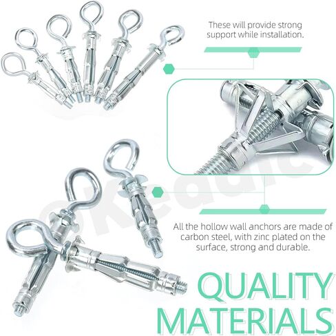 Keadic 46Pcs 6 Sizes Hollow Wall Anchor Screw Assortment Set, M4*32, M4*38, M5*37, M5*52, M6*52,M6*65, Heavy Duty Zinc Plated Steel Molly Bolts for Plasterboard Fixing (Round Ring) in Saudi Arabia