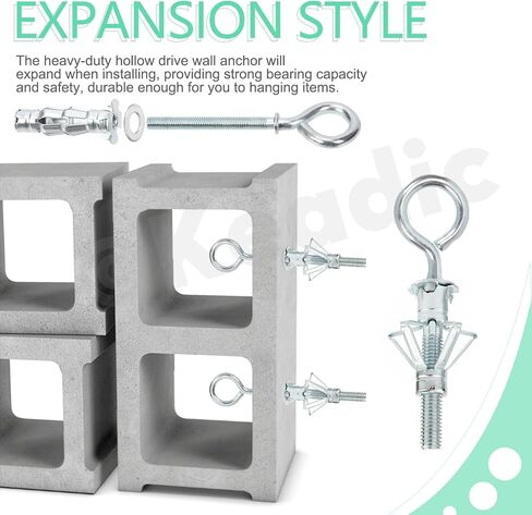 Keadic 46Pcs 6 Sizes Hollow Wall Anchor Screw Assortment Set, M4*32, M4*38, M5*37, M5*52, M6*52,M6*65, Heavy Duty Zinc Plated Steel Molly Bolts for Plasterboard Fixing (Round Ring) in Saudi Arabia