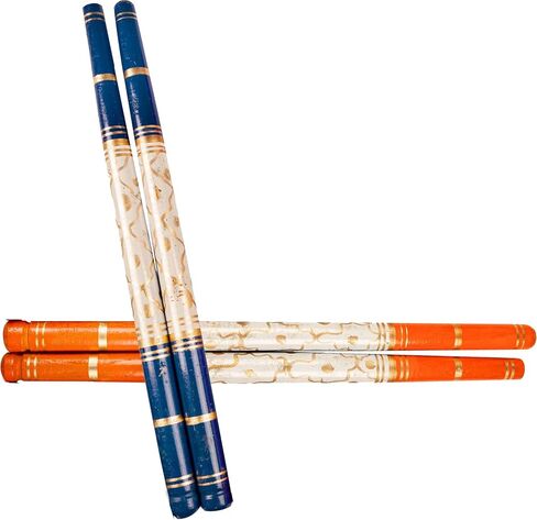 Traditional Dandiya Garba Decorative Sticks set of 2 Pairs for Navratri Celebration Dance Assorted Colors ((White and Golden Design-4 Sticks)) in Saudi Arabia