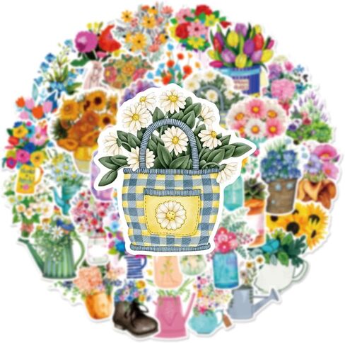 ملصقات الزهور /50 قطعة من ملصقات نباتات الزهور/زجاجة مياه للكمبيوتر المحمول والثلاجة ولوح التزلج وسجل القصاصات المقاوم للماء من الفينيل ملصقات جمالية in Kuwait