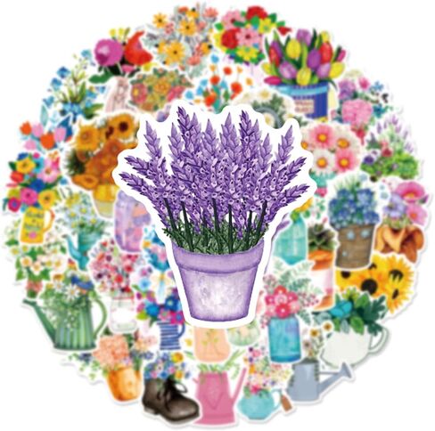 ملصقات الزهور /50 قطعة من ملصقات نباتات الزهور/زجاجة مياه للكمبيوتر المحمول والثلاجة ولوح التزلج وسجل القصاصات المقاوم للماء من الفينيل ملصقات جمالية in Kuwait