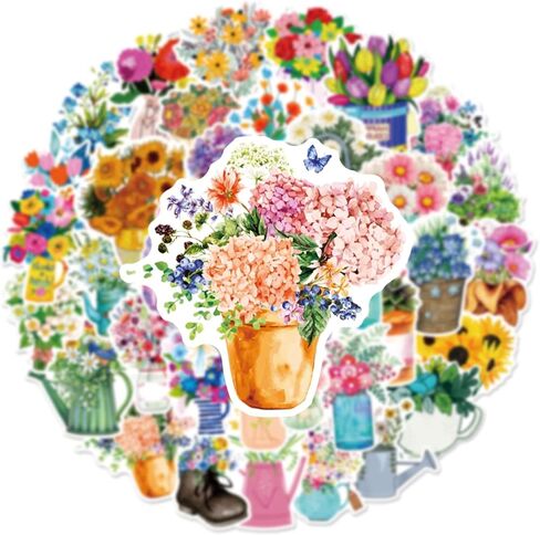 ملصقات الزهور /50 قطعة من ملصقات نباتات الزهور/زجاجة مياه للكمبيوتر المحمول والثلاجة ولوح التزلج وسجل القصاصات المقاوم للماء من الفينيل ملصقات جمالية in Kuwait
