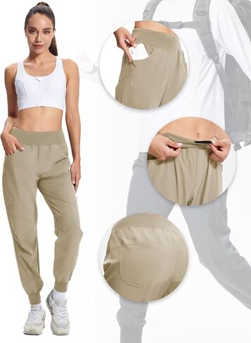 ISEEGZ بنطلون رياضي للمشي لمسافات طويلة للنساء خفيف الوزن وسريع الجفاف للنساء أثناء السفر في الهواء الطلق، خصر قابل للتعديل مع جيوب in Kuwait