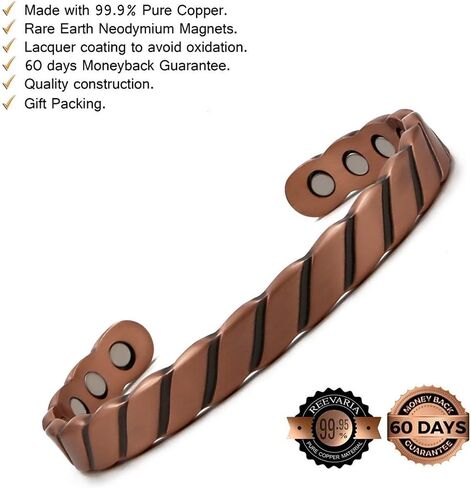 Pure Copper Twisted Magnetic Cuff Bracelet for Men, with 8 Magnets 3500 Gauss in Saudi Arabia