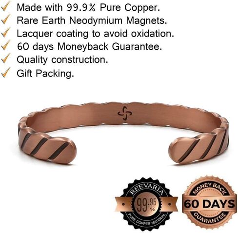 Pure Copper Twisted Magnetic Cuff Bracelet for Men, with 8 Magnets 3500 Gauss in Saudi Arabia