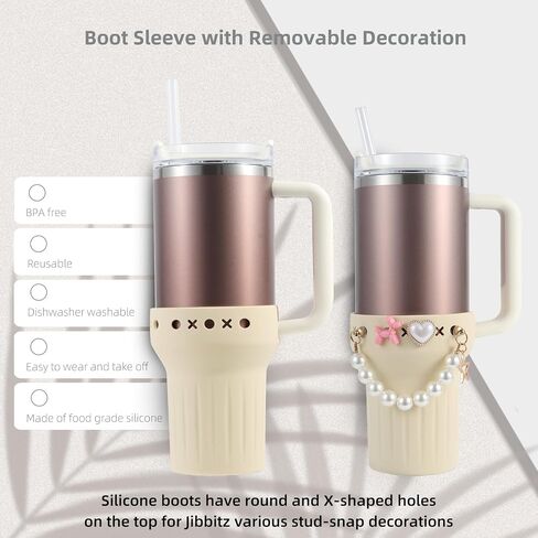 Silicone Boot for Stanley Cup, Cup Bottom Protective Sleeve with DIY Decorating Function, Fit with Stanley Quencher H2.0 FlowState Tumbler 40oz (Cloud Cream) in Saudi Arabia