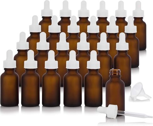 JUVITUS 1 أونصة / 30 مل زجاجة بوسطن مستديرة من زجاج العنبر المتجمد مع قطارة بيضاء (24 عبوة) + قمع in Saudi Arabia