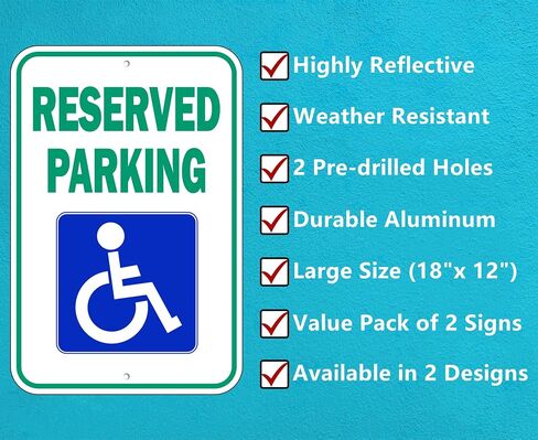 Handicap Parking Sign, (2 Pack) 18 x 12 inch Aluminum Metal Sign, Highly Reflective and Rust Free in Saudi Arabia