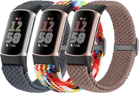 Braided Watch Bands Compatible with Fitbit Charge 6/Fitbit Charge 5 for Women Men, Elastic Adjustable Solo Loop Stretchy Nylon Woven Replacement Wristbands for Fitbit Charge 6/Fitbit Charge 5 in Saudi Arabia
