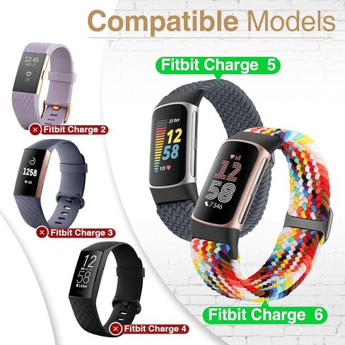 Braided Watch Bands Compatible with Fitbit Charge 6/Fitbit Charge 5 for Women Men, Elastic Adjustable Solo Loop Stretchy Nylon Woven Replacement Wristbands for Fitbit Charge 6/Fitbit Charge 5 in Saudi Arabia