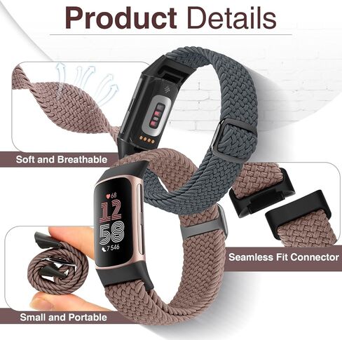 Braided Watch Bands Compatible with Fitbit Charge 6/Fitbit Charge 5 for Women Men, Elastic Adjustable Solo Loop Stretchy Nylon Woven Replacement Wristbands for Fitbit Charge 6/Fitbit Charge 5 in Saudi Arabia