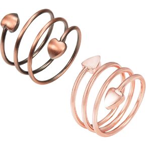 Copper Rings for Women, Set Pure Copper Magnetic Ring（Heart-Shaped）, Copper Jewelry (R&C 2PCS)