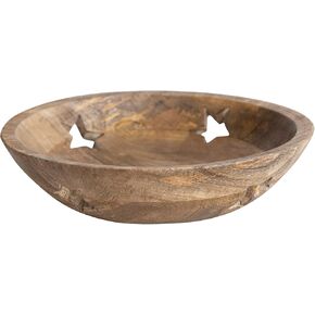 Creative Co-Op 11-1/2" Round x 2-3/4"H Mango Wood Bowl w/Star Cut-Outs, Natural Brown