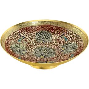 Skywalk Er Hand Crafted Metal Brass Fruit Bowl With Decorative Carving Work, Perfect For Home Decoration And Gifting, Size :9 Inch 2X8 Gold