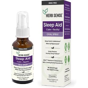 Sleep Aid, Liquid Melatonin, Natural Herbs, Calm, Restful, Oral Spray,1 oz, Fall Asleep Fast & Undisturbed, Restore Energy, Drug-Free, 60 Servings