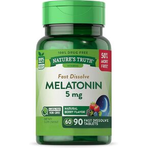 Melatonin 5 mg | 90 Fast Dissolve Tablets | Natural Berry Flavor | Vegetarian, Non-GMO & Gluten Free Supplement | by Nature's Truth