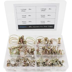 48pcs 1/2 Inch - 1-1/4 Inch Adjustable Steel Double Wire Hose Clamps