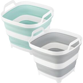 2 Pack Collapsible Ice Bucket with 2.77 Gal / 10.5L Each, Foldable Bottle Drink Cooler for Wine, Beer and Champagne, Space Saving Tub for House Cleaning, Outdoor Waterpot for Garden or Camping