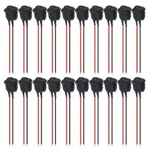 XINGYHENG 20Pcs Round Rocker Switch ON Off 2Pin SPST Boat Toggle Switches AC 6A/125V 10A/250V with Pre-soldered Wire for Car Auto Boat (Black)