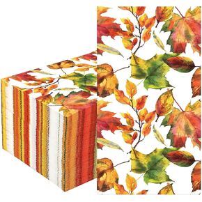 50 Pcs Fall Guest Napkins Maple Leaves Paper Dinner Napkins Thanksgiving Disposable Bathroom Hand Towels Autumn Decorative Party Napkin for Home Kitchen Bathroom Party Supplies, 4.3 x 7.8 Inch