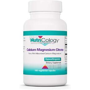 Nutricology Calcium Magnesium Citrate Supplement - Bone Health, with Calcium Citrate, Pure, Well-Absorbed, Vegetarian Capsules - 100 Count