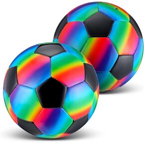 Retisee 2 Pcs Rainbow Soccer Ball Official Size with Pump Machine Stitched Indoor Outdoor Sport Inflatable Soccer for Child Teen Adult Back to School Gift