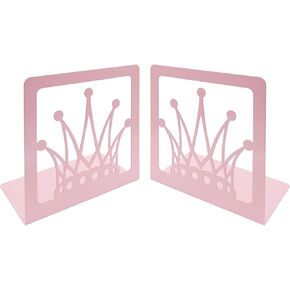 Pink Crown Bookends Metal Book Ends Decorative Bookends for Shelves,Princess Style Book Holder Journal Book Organizer CD Holder Office Bookends for Back to School Student Birthday Kids Girl Mom Gift