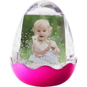 Plastic Easter Egg 2" x 3" Photo Snow Globe with a Metal Plated Magenta Base