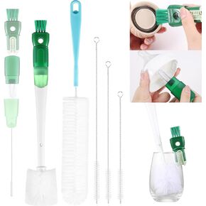 OUTXE 5 Pack Bottle Brush Set, 5-in-1 Water Bottle Cleaner Brush, 15" Long Handle Bottle Cleaning Brush, 3 Straw Brush, Removable Nipple Brush, Detail Brush for Cup Lid Gap