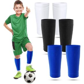 3 Pairs Kids Soccer Shin Guard Socks Breathable Calf Shin Guard Covers Shin Guard Holders Soccer Socks with Pockets