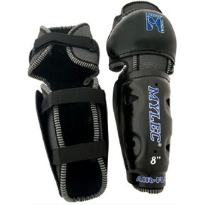 MyLec MK3 Shin Pad, Lightweight & Durable Hockey Accessories, Velcro Straps for Custom Fit, Hard Front Shells with Breathable Material, Waffle Foam Back Shin Guards (Black)