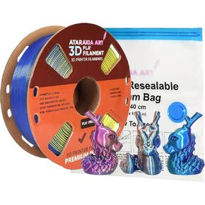 Triple Color Coextrusion Silk PLA Filament 1.75mm, PLA 3D Printer Silk Shiny Blue-Yellow-Purple Filament, 3D Printing Filament 1kg/2.2lb Spool, ±.03mm, Include Filament Storage Bag