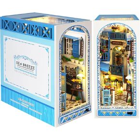 DIY Book Nook Kit, 3D Wooden Puzzle Decorative Bookend, Book Nook Model Building Set for Adults & Teens, Miniature Ocean Booknook Shelf Insert Decor Alley with LED Lights, Gift for Book Lovers in Kuwait