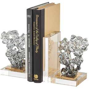 Deco 79 Glass Handmade Freeform Bookends with Clear Gold Supports, Set of 2 5" W, 6" H, Clear