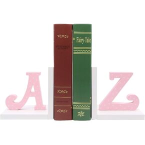 Apol Creative Pink and White Dots A-Z Letter Wood Bookends Book Ends Book Organizers Bookshelf for Kids Study Gift School Office Library Home Desk Decoration