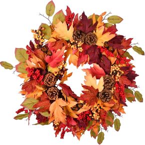 TechKen Fall Wreath, 20 in Autumn Wreath Fall Door Wreath with Artificial Fruits and Maple Leaves Wreath,Truck Door Wreath,Autumn Harvest Porch Decor,Thanksgiving Farmhouse Decoration Indoor Outdoor