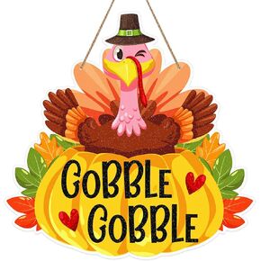 FLYAB عيد الشكر ديكورات أبواب تركيا إكليل الشكر للباب الأمامي، شماعات باب عيد الشكر، علامة Gobble Gobble، ديكورات حفلات عيد الشكر للمنزل، جدار الشرفة، داخلي وخارجي
