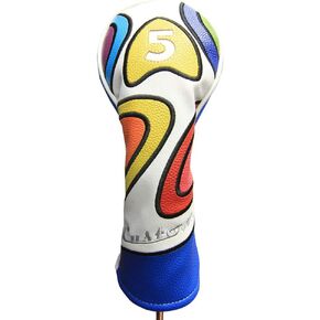 Majek Retro Golf Headcover Limited Edition Vintage Leather Style Psychedelic Colorful Groovy Custom Design #5 Fairway Wood Head Cover