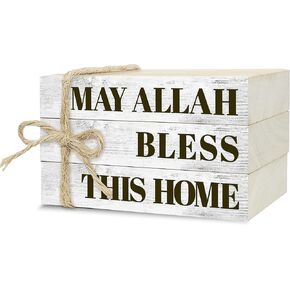 Decorative Books for Home Decor, Wood Book Stack for Table Decor, May Allah Bless This Home Decor Books for Living Room Bookshelf, Christian Farmhouse Stacked Books Decor (L24)