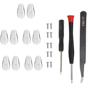 5 Pairs Eyeglass Screw-in Nose Pads, NLQHOPTS Glasses Nose Piece Replacement Repair Kit Set with Screws,Screwdrivers,Tweezer and Cleaning Cloth for Sunglasses Eyeglasses.