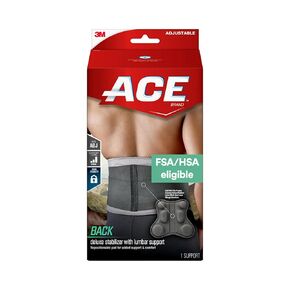 ACE Brand Deluxe Back Stabilizer with Lumbar Support, Perforated Neoprene Keeps You Cool and Your Skin Dry, Dual-Strap System, Repositionable Lumber Pad, Breathable, 32" to 48"