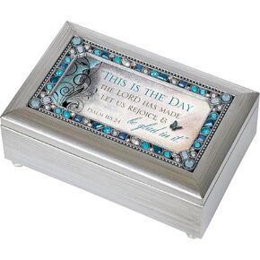 Cottage Garden This is The Day Lord Has Made Brushed Silvertone Jewelry Music Box Plays in The Garden